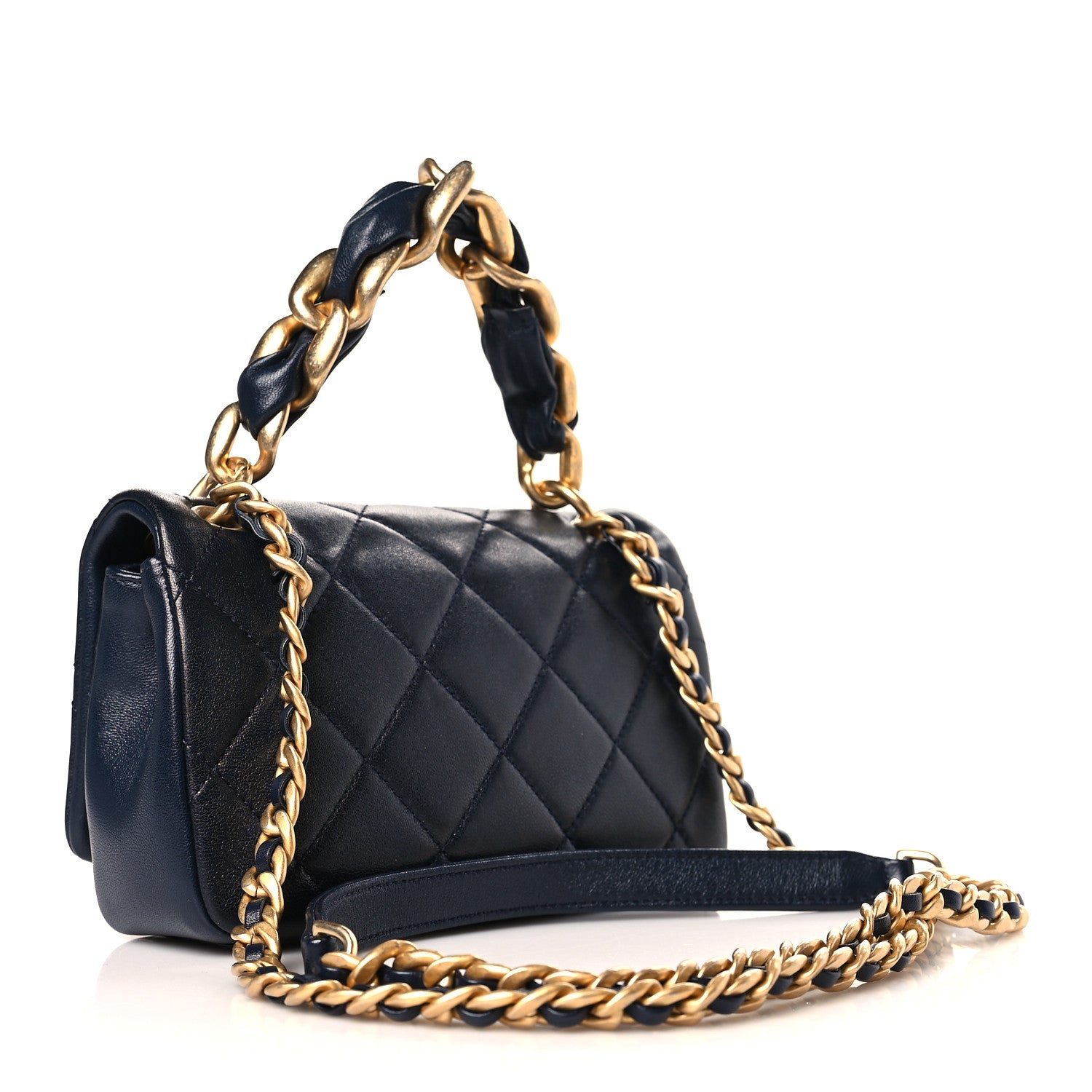 Chanel Shiny Lambskin Small Chain Is More Flap Navy Blue 3 of 9