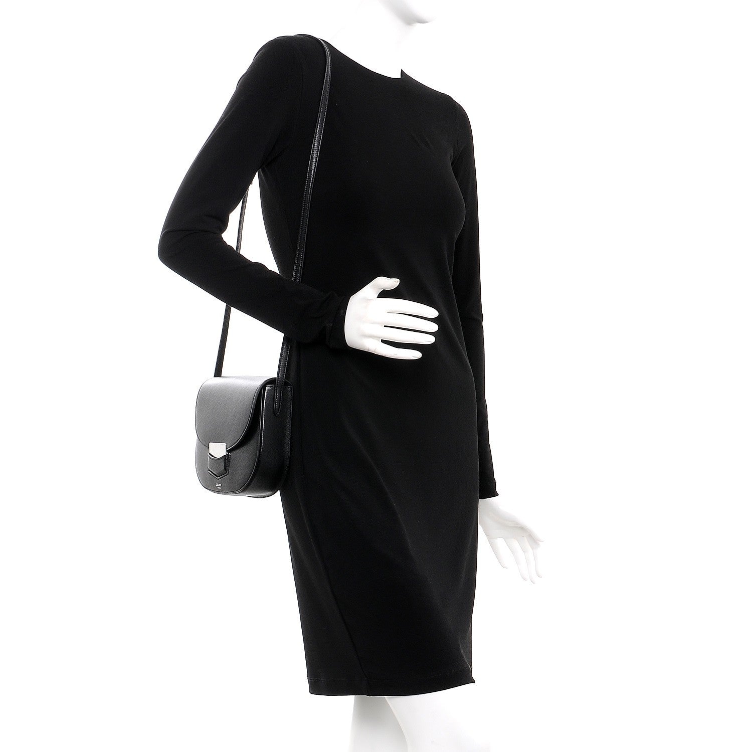 Celine Shiny Textured Calfskin Small Trotteur Black 2 of 8