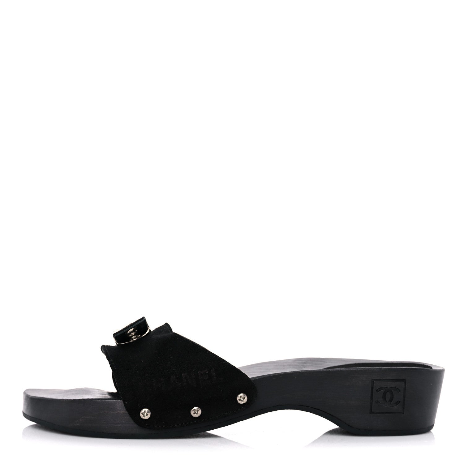 Chanel Suede Wood Sandals 41 Black 1 of 13