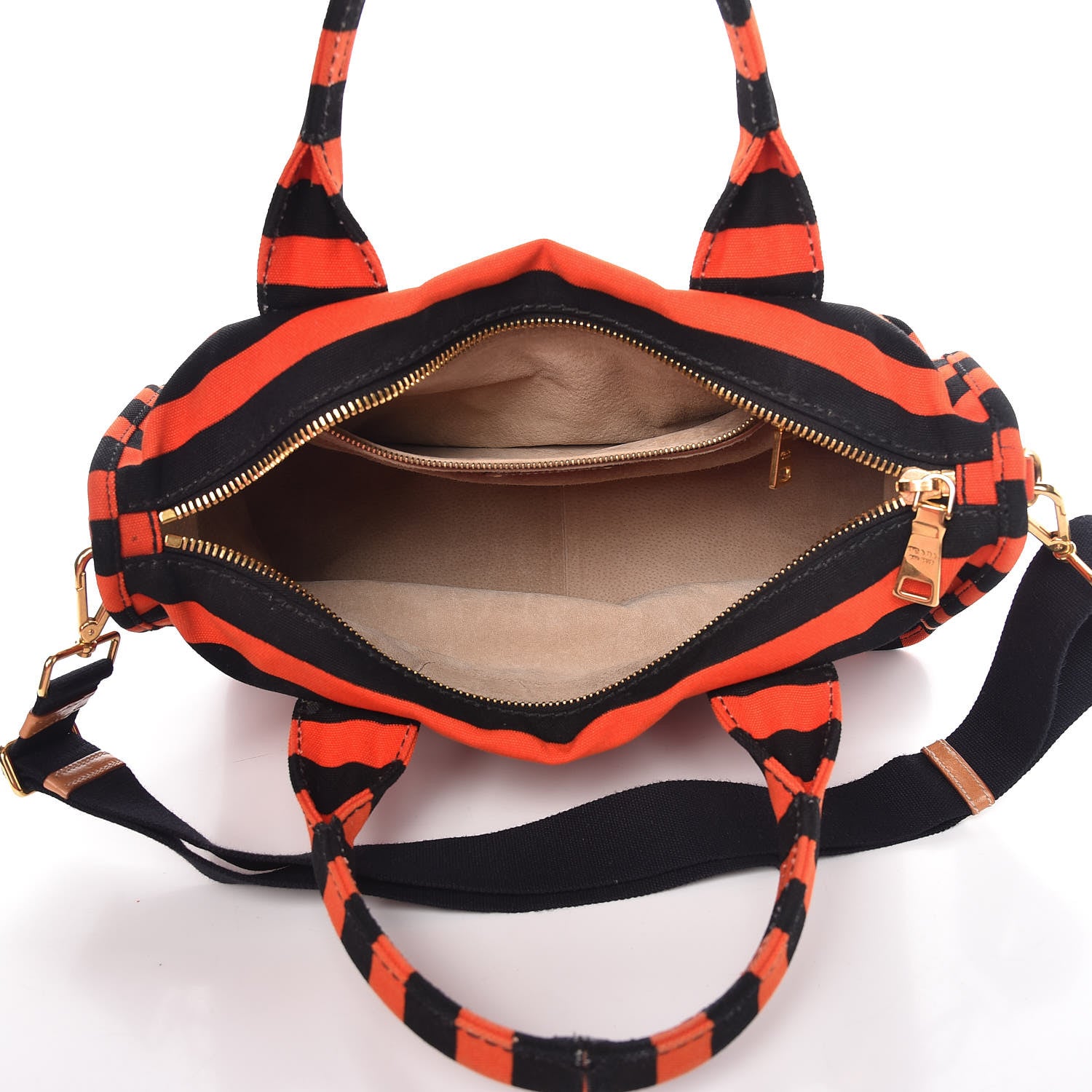 Prada Canapa Striped Tote Arancio 6 of 19