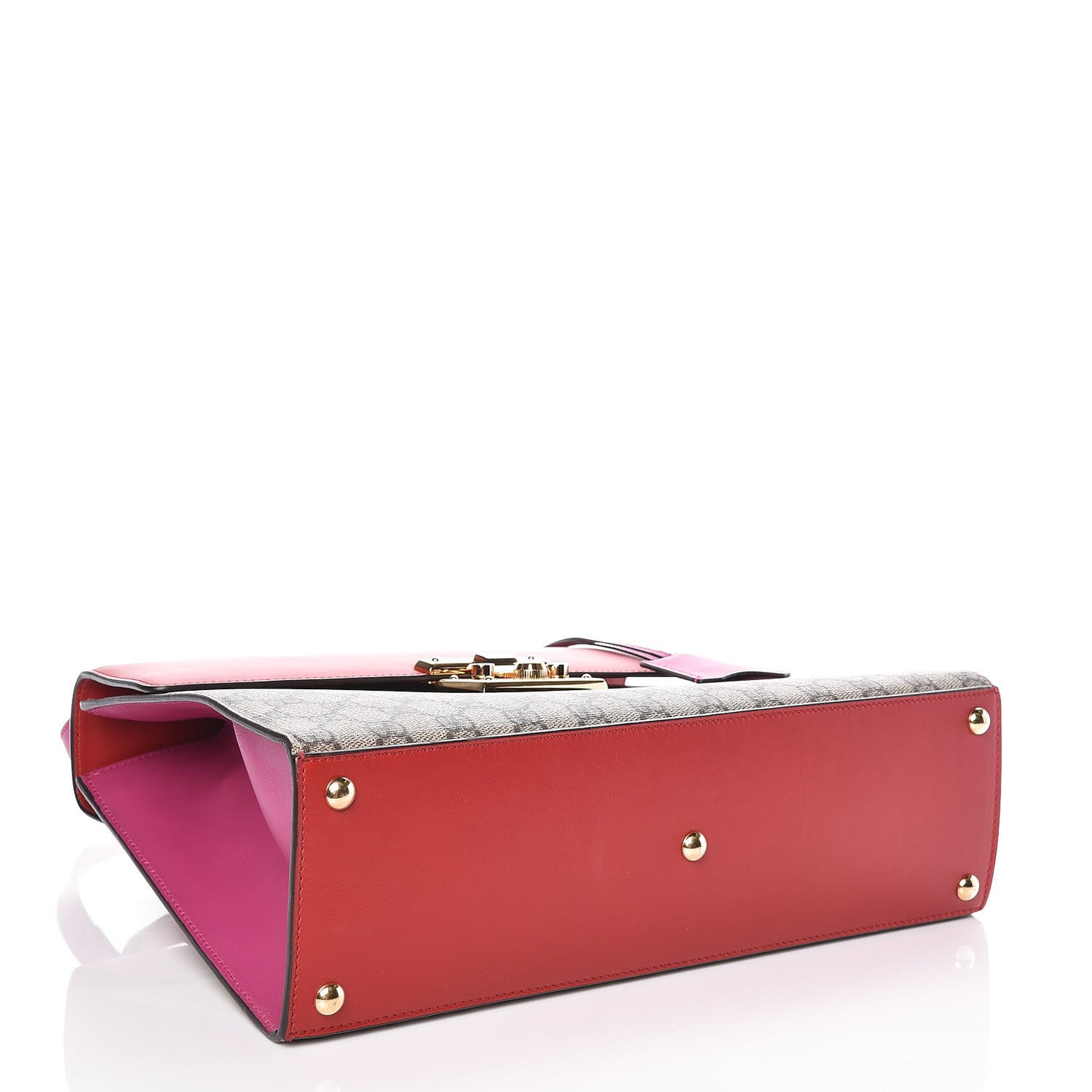 GG Supreme Monogram Calfskin Medium Padlock Top Handle Bag Beige Hibiscus Red New Rosette