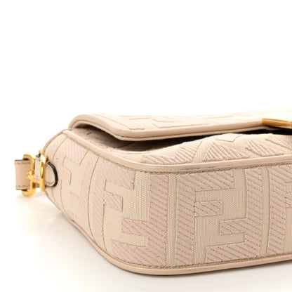 Fendi Canvas Vitello King Bi-Color Strap FF Embroidered Baguette Poudre 9 of 11