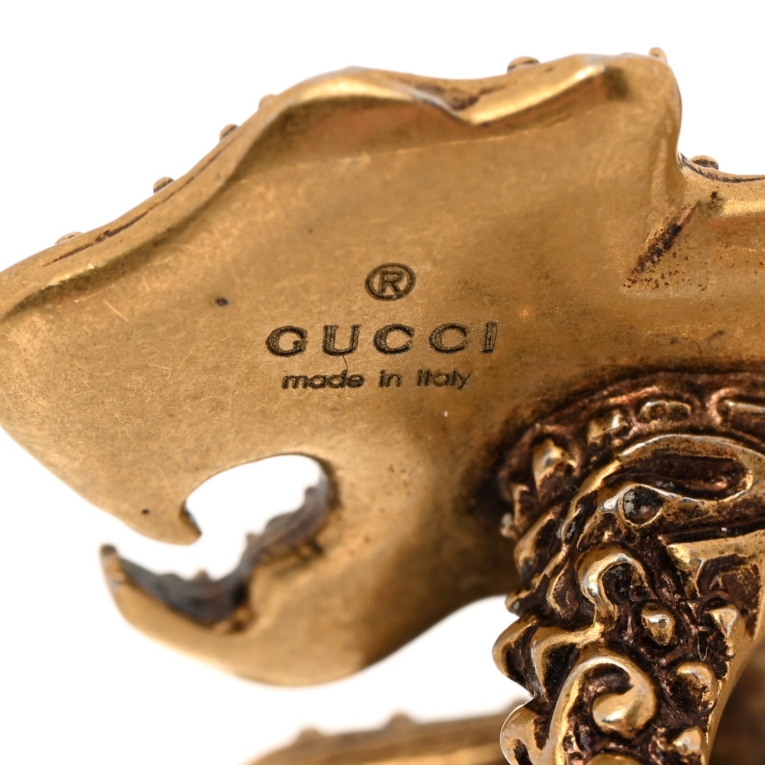 Gucci Crystal Tiger Multi-Finger Ring M Aged Gold Emerald 4 of 6