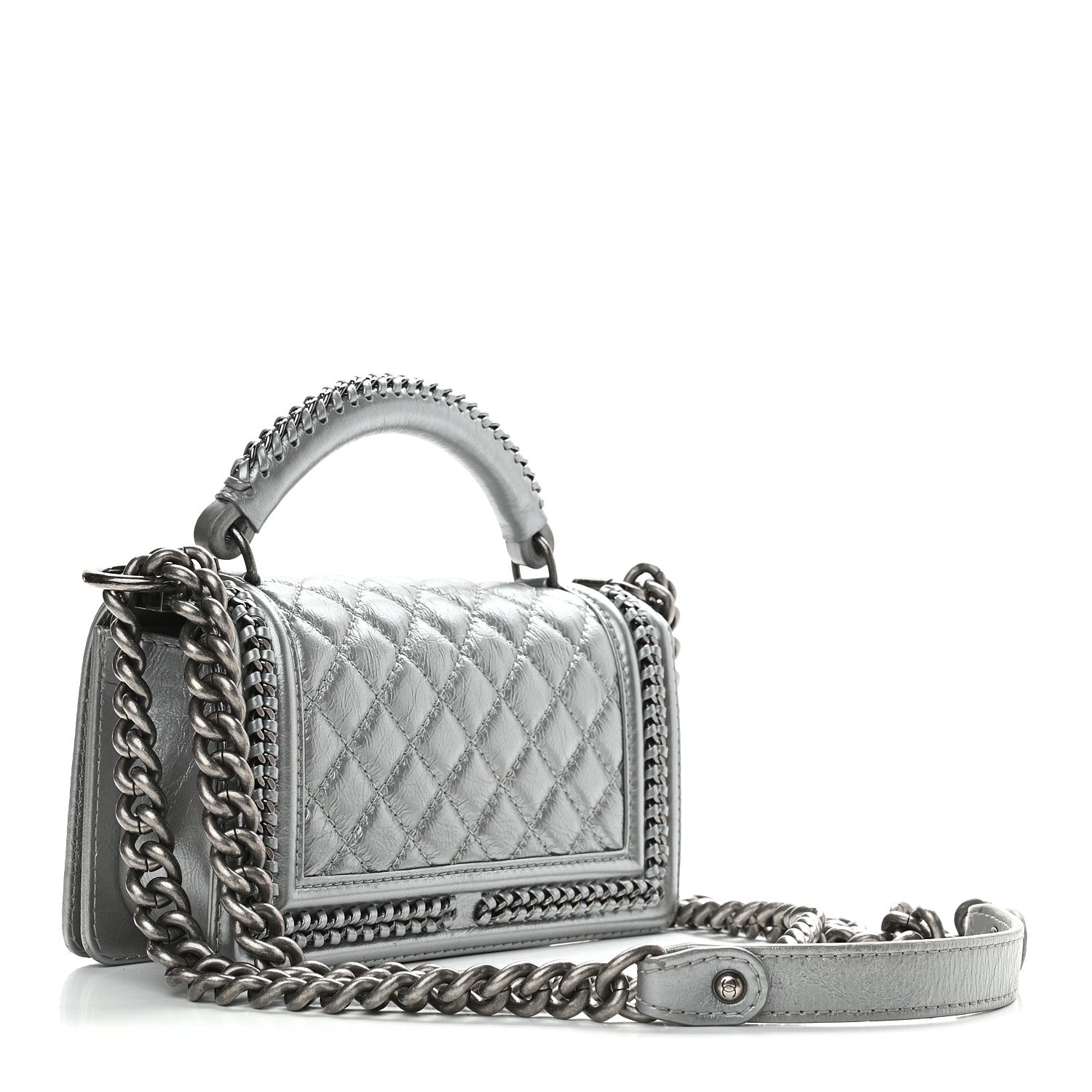 Chanel Metallic Aged Calfskin Quilted Small Boy Handle Flap Charcoal 3 of 17