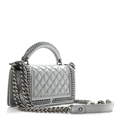 Chanel Metallic Aged Calfskin Quilted Small Boy Handle Flap Charcoal 3 of 17