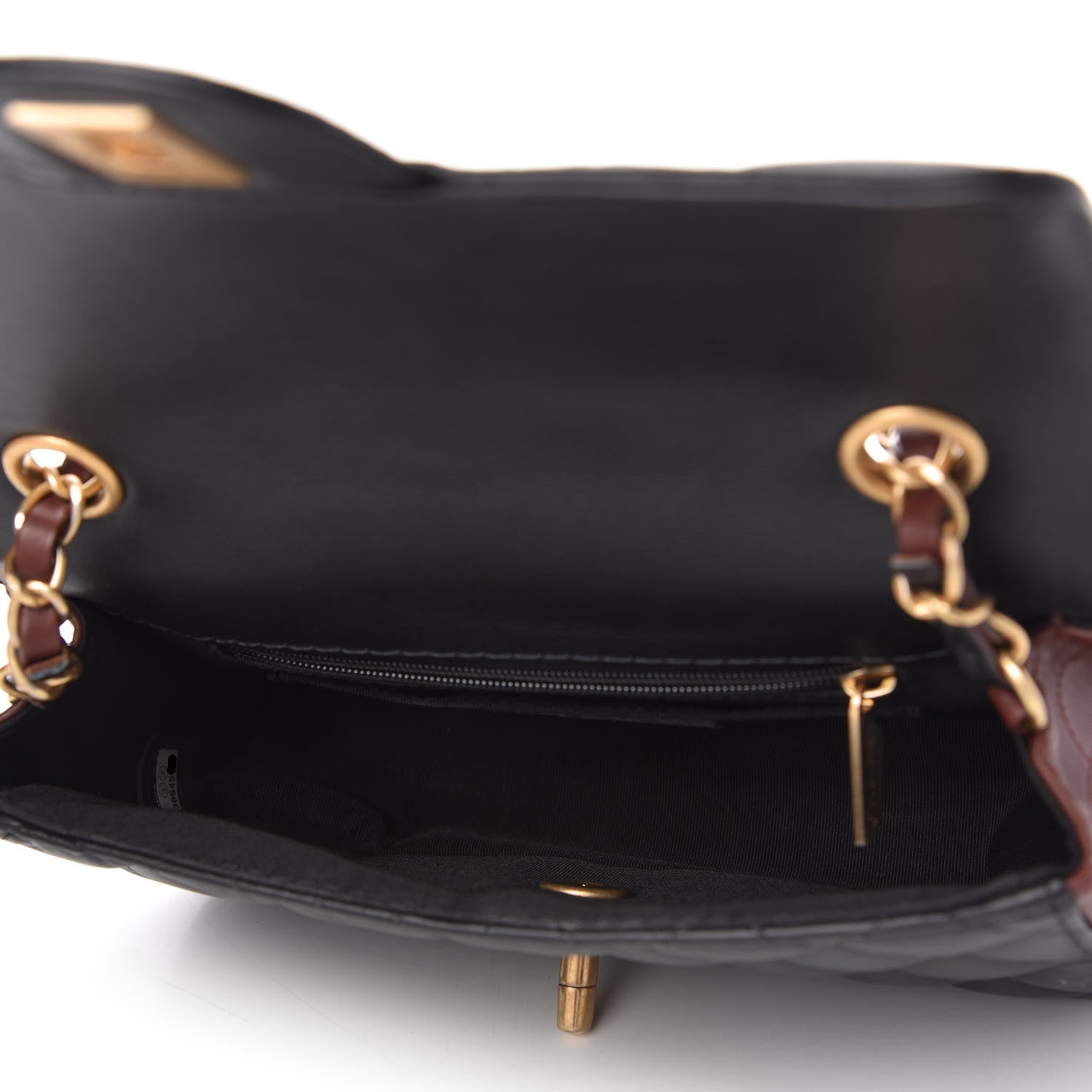 Chanel Calfskin Quilted Small Strap Into Flap Bag Black Brown 5 of 12