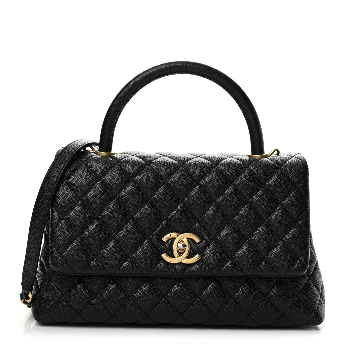 Caviar Quilted Small Coco Handle Flap Black
