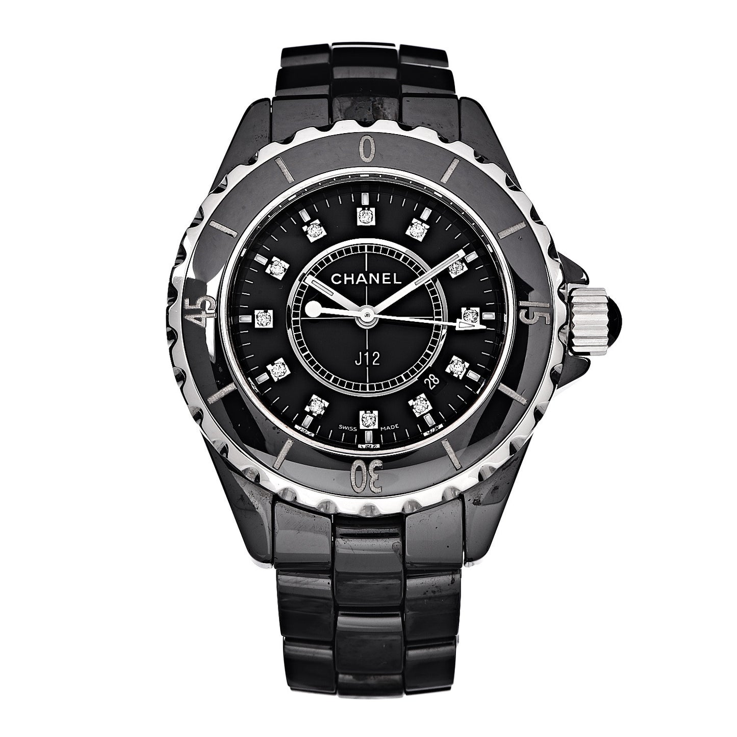 Stainless Steel Ceramic Diamond 33mm J12 Quartz Watch Black