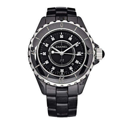 Chanel Stainless Steel Ceramic Diamond 33mm J12 Quartz Watch Black 1 of 6