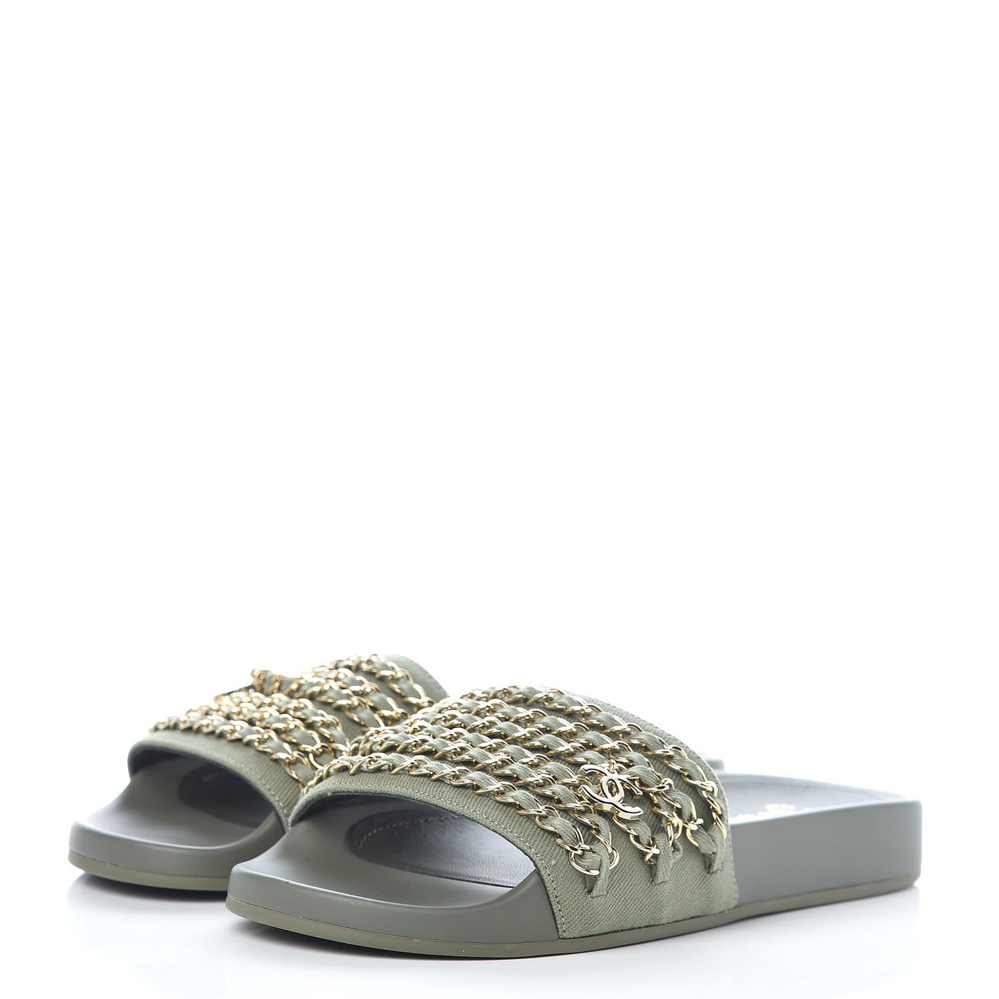 Canvas Chain Flat Sandals 37 Khaki