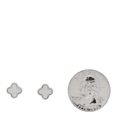 Van Cleef & Arpels 18K White Gold Mother of Pearl Sweet Alhambra Earrings 2 of 4