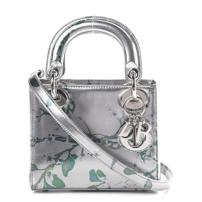 Christian Dior Metallic Calfskin Cherry Blossom Print Mini Lady Dior Silver 1 of 9