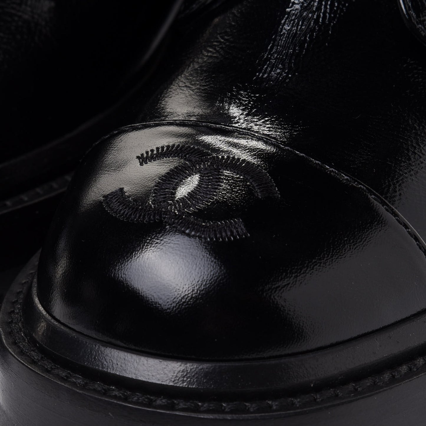 Shiny Calfskin Quilted Lace Up Combat Boots 37 Black