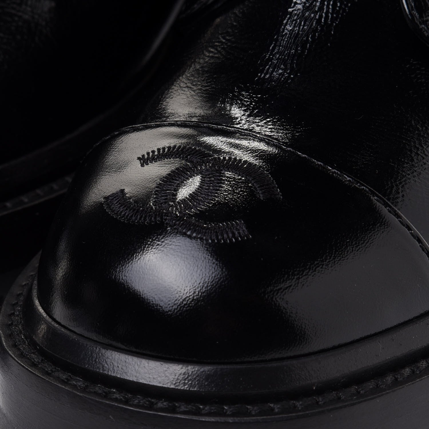 Chanel Shiny Calfskin Quilted Lace Up Combat Boots 37 Black 10 of 10