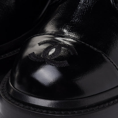 Chanel Shiny Calfskin Quilted Lace Up Combat Boots 37 Black 10 of 10