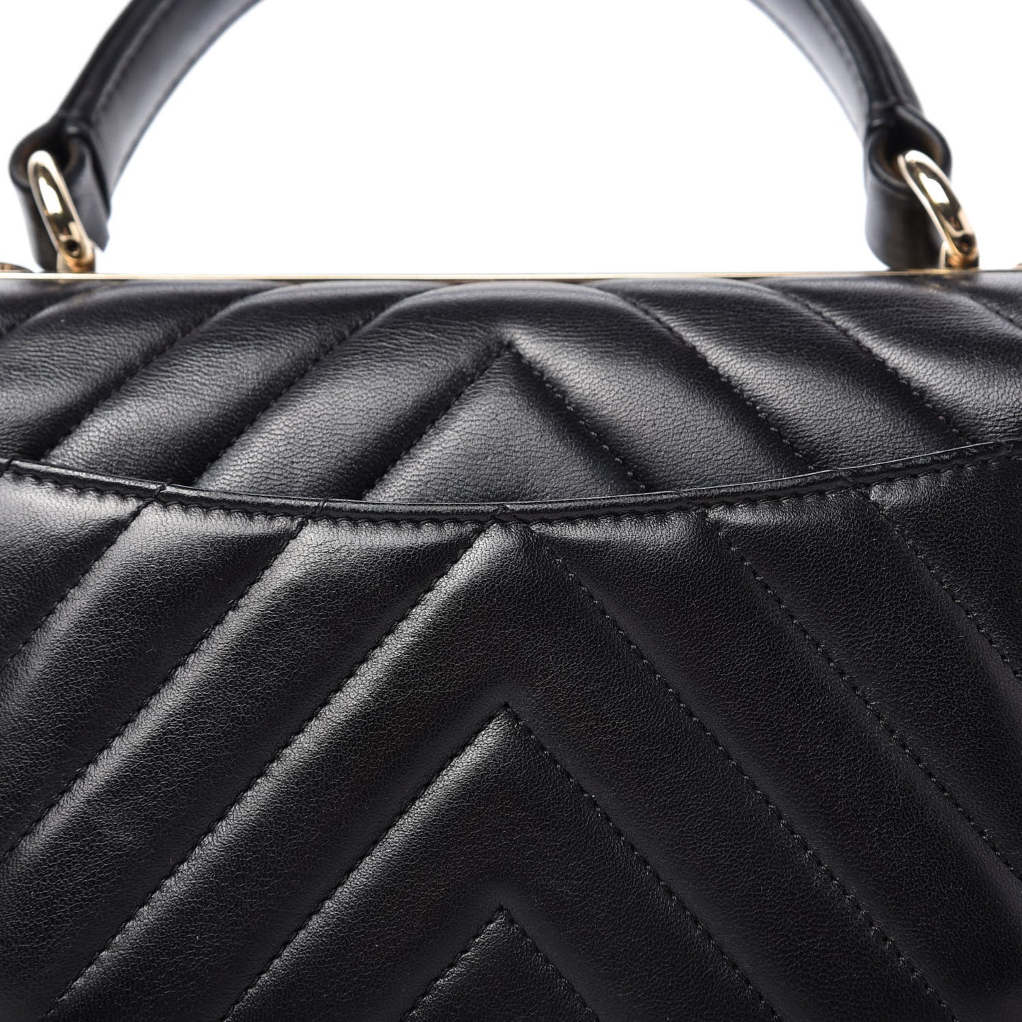 Lambskin Chevron Quilted Small Trendy CC Dual Handle Flap Bag Black