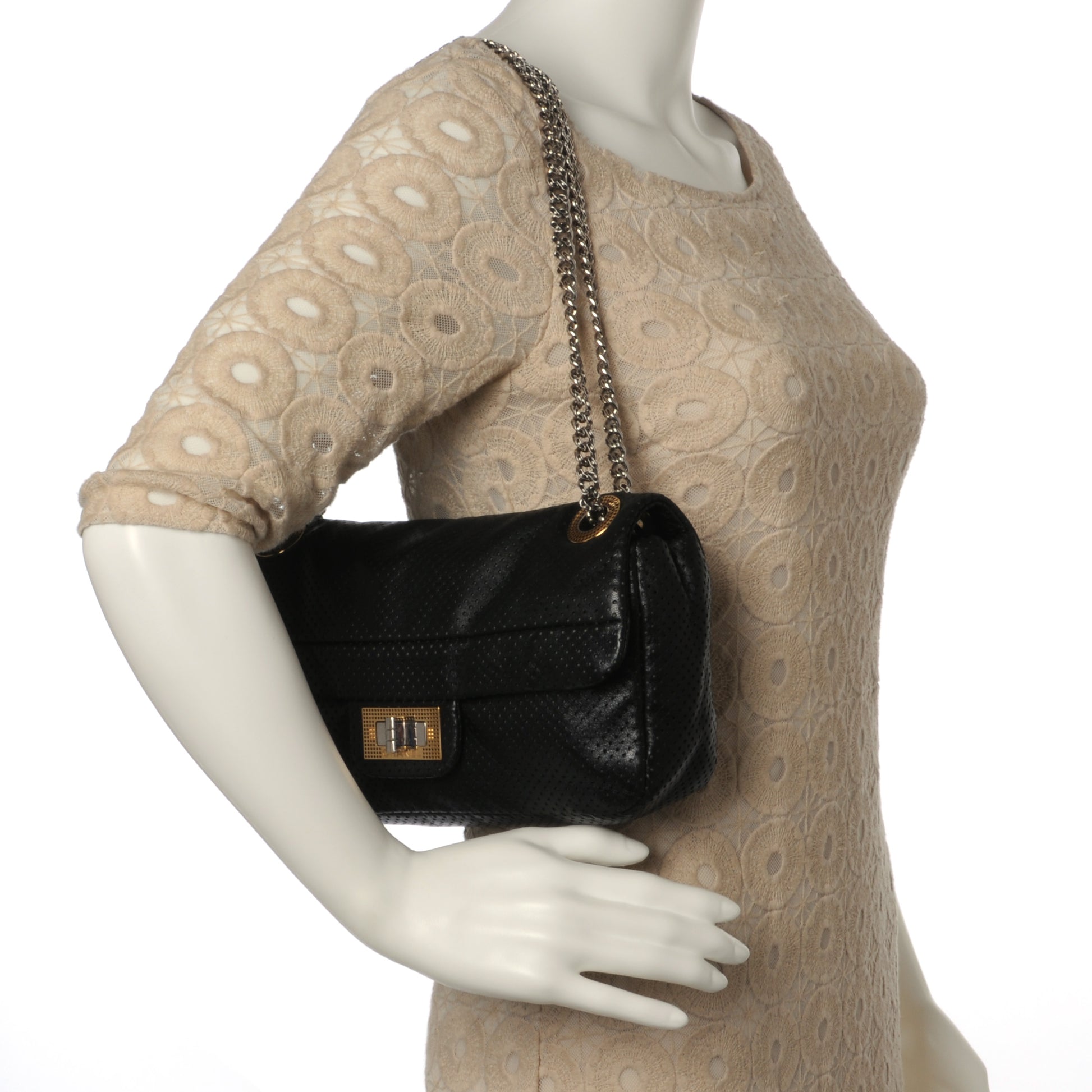 Chanel Metallic Crackled Calfskin Perforated Drill Flap Black 2 of 9