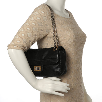 Chanel Metallic Crackled Calfskin Perforated Drill Flap Black 2 of 9