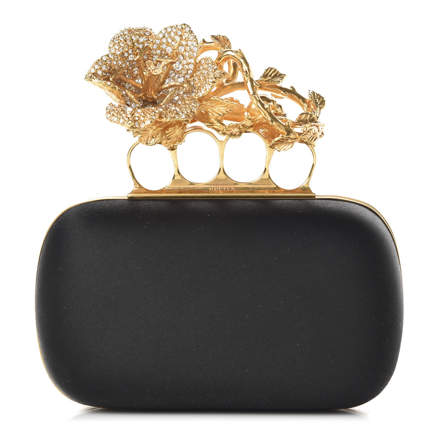 Alexander McQueen Satin Floral Knuckle Duster Box Clutch Black 1 of 8
