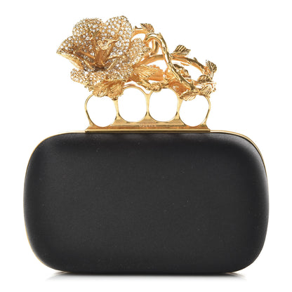 Alexander McQueen Satin Floral Knuckle Duster Box Clutch Black 1 of 8