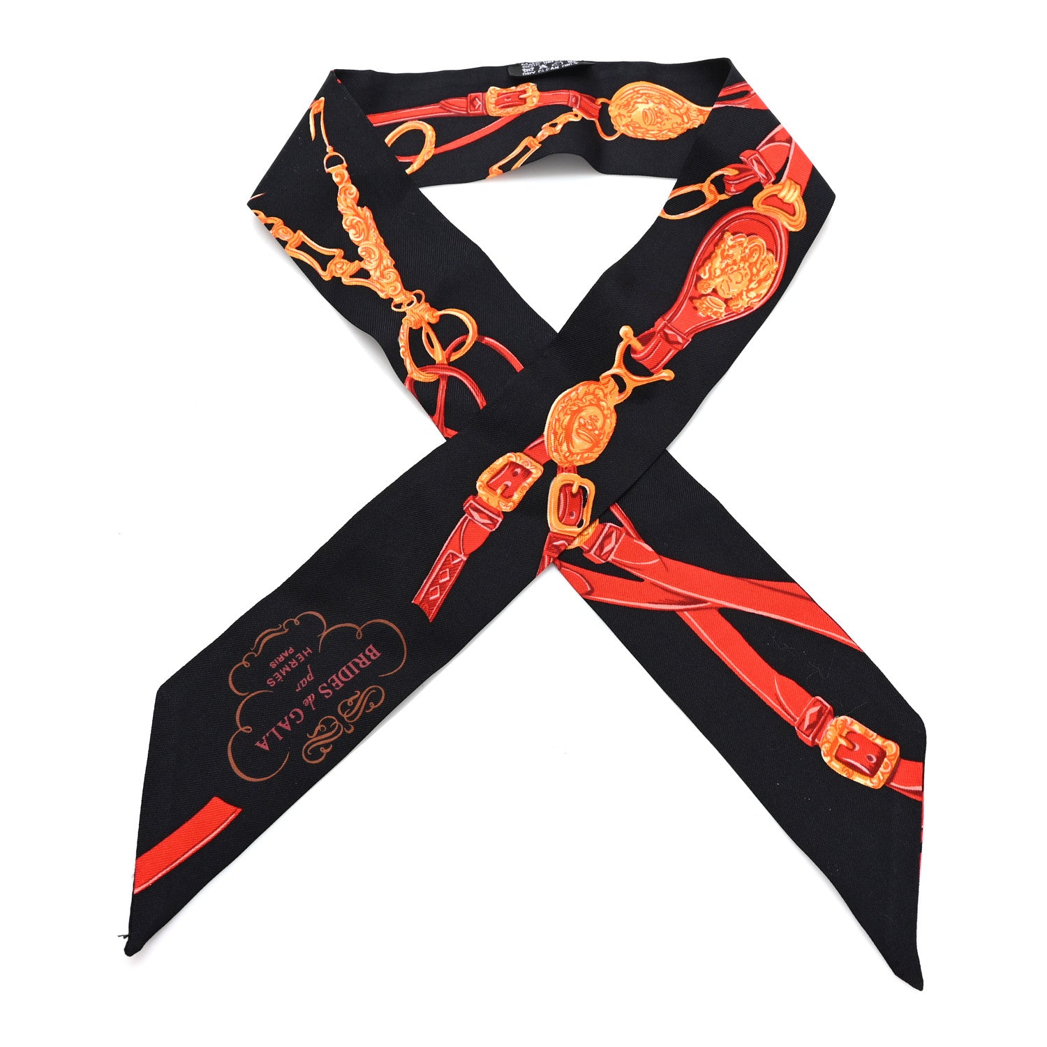 Hermes Silk Brides De Gala Twilly Noir Rouge Orange Vif 1 of 3