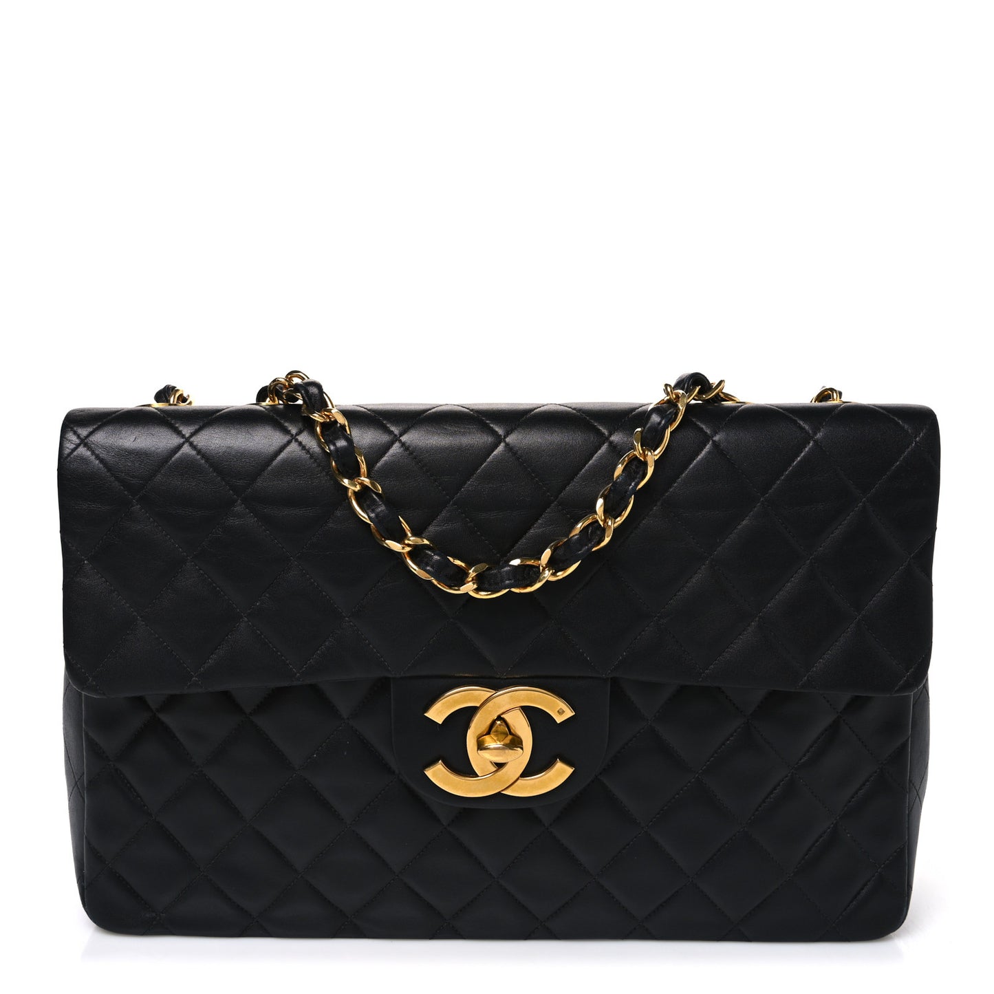 Lambskin Quilted XL Jumbo Single Flap Black