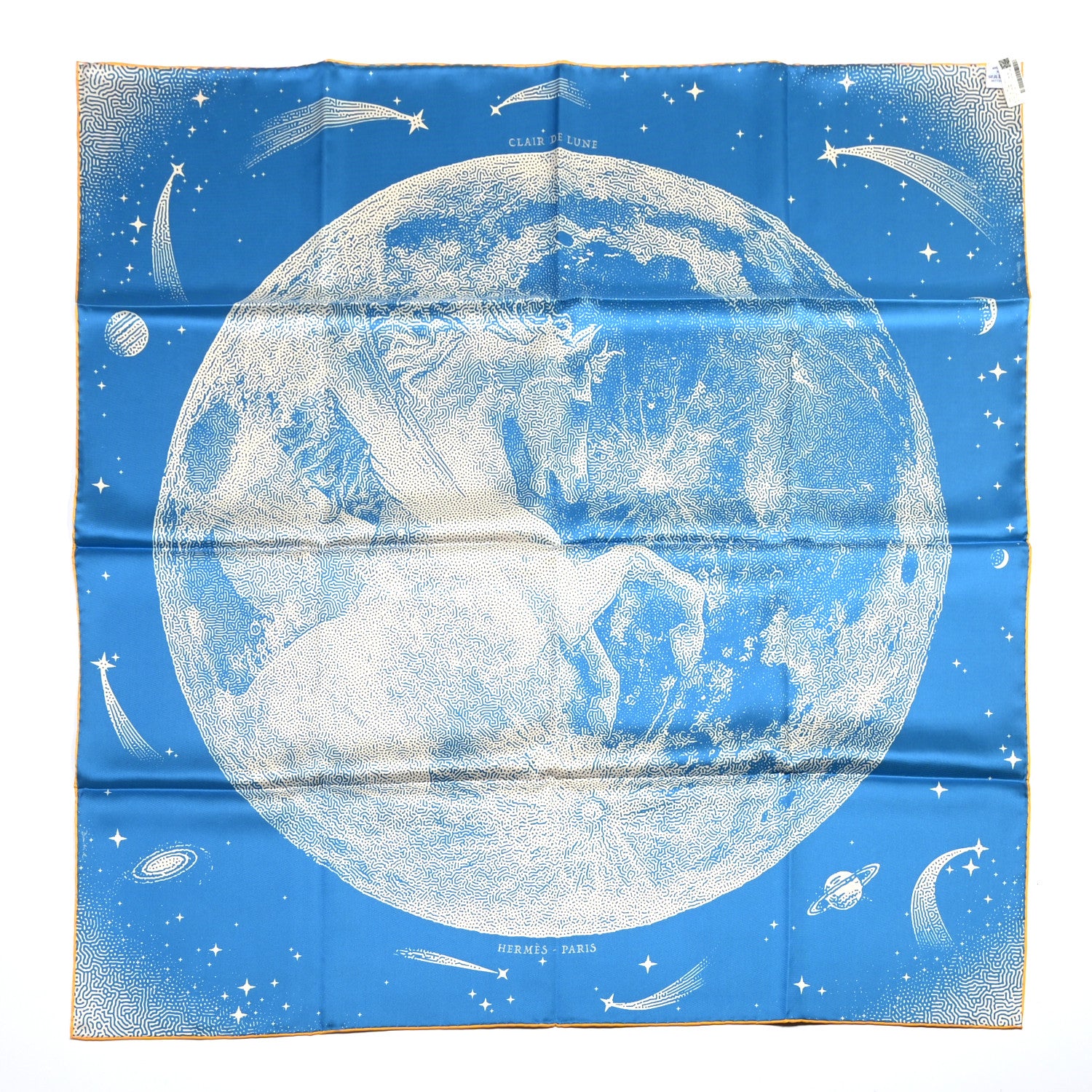 Hermes Silk Clair De Lune Double Face Scarf 90 Black Jaune D'Or Bleu 2 of 9