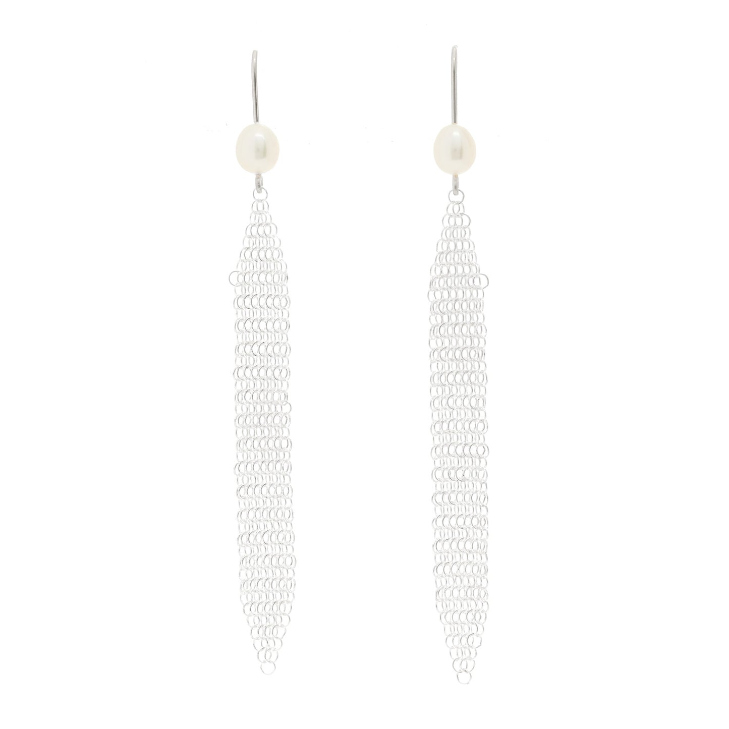 Sterling Silver Pearl Small Elsa Peretti Mesh Earrings