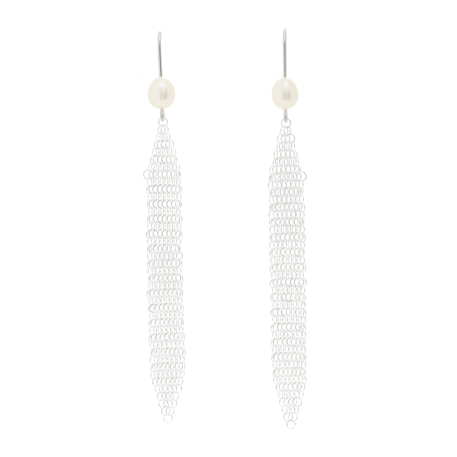 Tiffany Sterling Silver Pearl Small Elsa Peretti Mesh Earrings 1 of 2