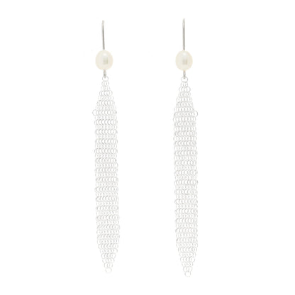 Tiffany Sterling Silver Pearl Small Elsa Peretti Mesh Earrings 1 of 2