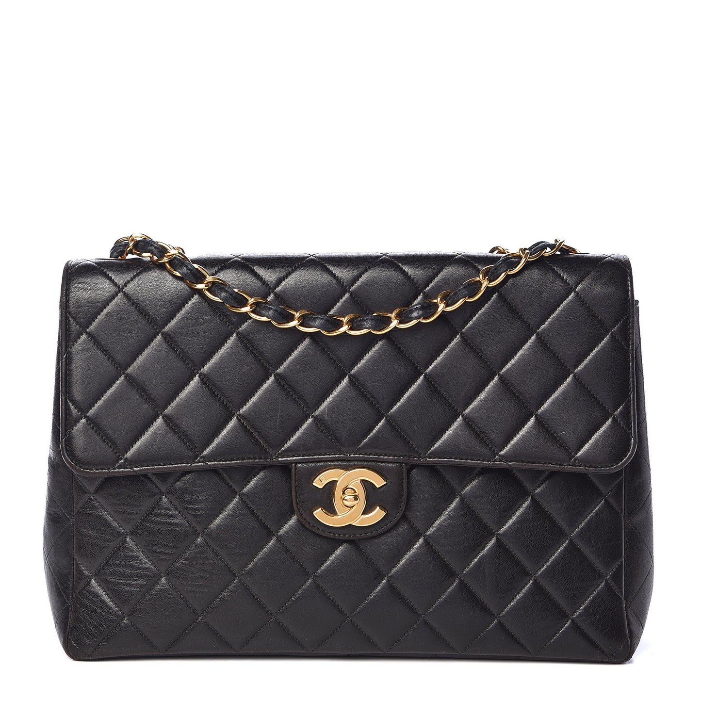 Lambskin Quilted Jumbo Single Flap Black