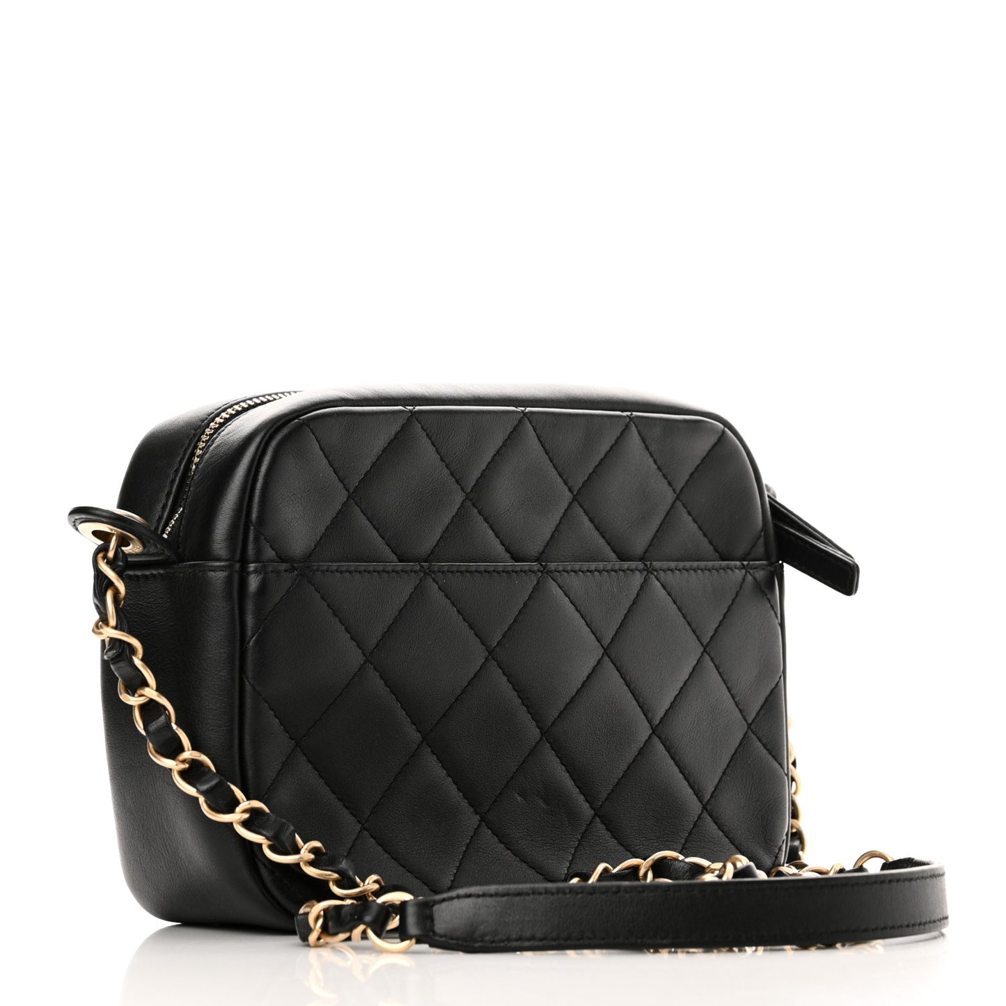 Calfskin Quilted Enchained Camera Case Bag Black