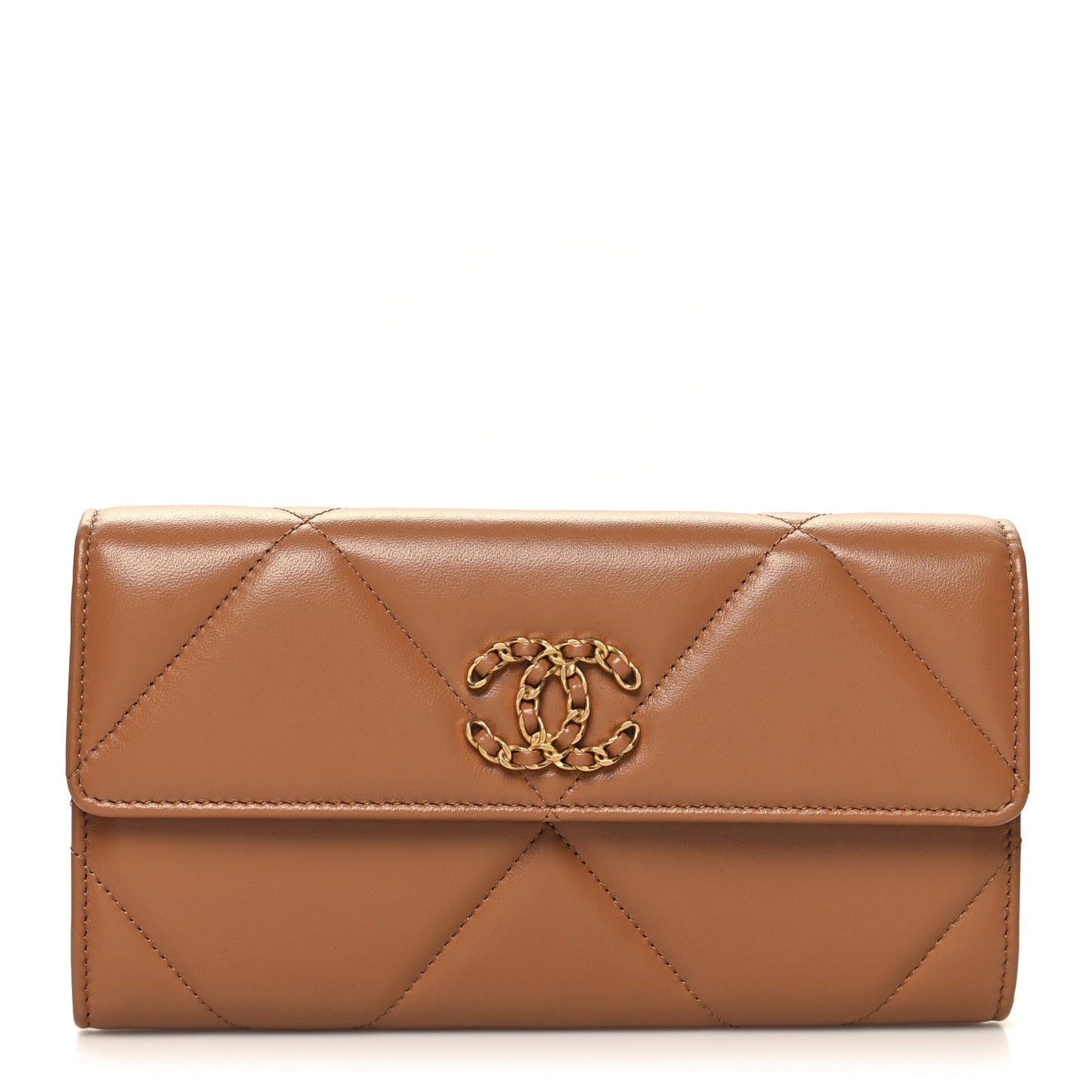 Lambskin Quilted Chanel 19 Flap Wallet Brown