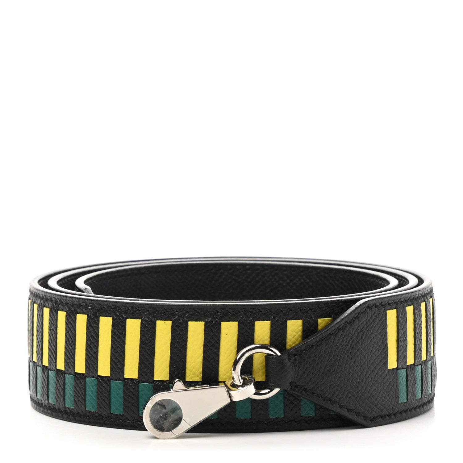 Hermes Epsom 40mm Mousquetons Tressage Shoulder Strap Black Lime Malachite 1 of 6