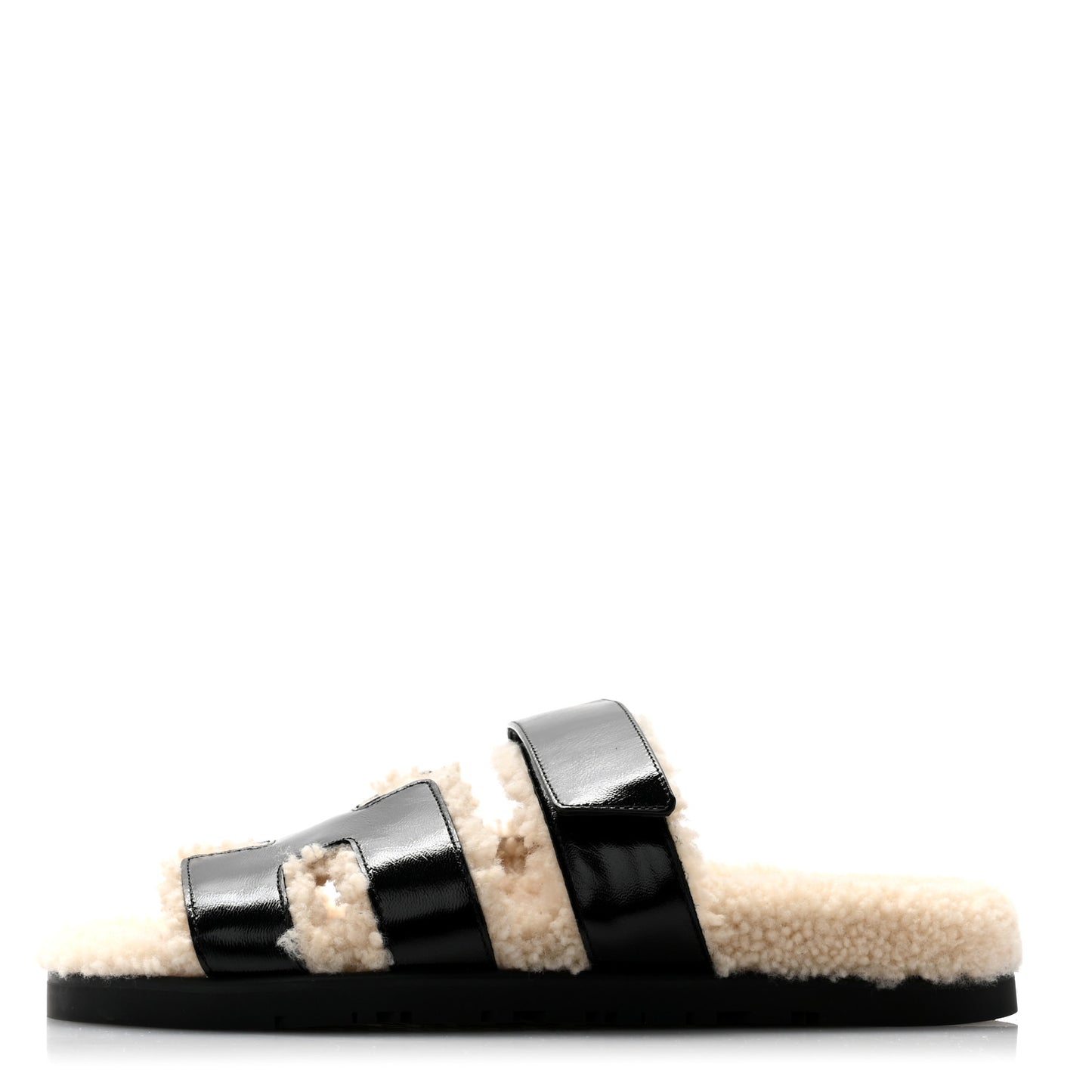 Glazed Nappa Woolskin Chypre Sandals 37.5 Black Ecru