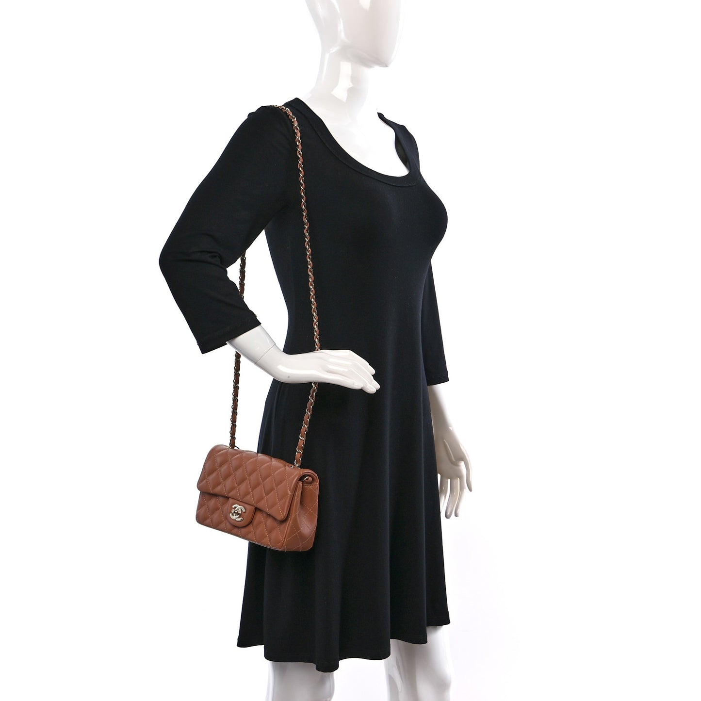 Lambskin Quilted Mini Rectangular Flap Brown