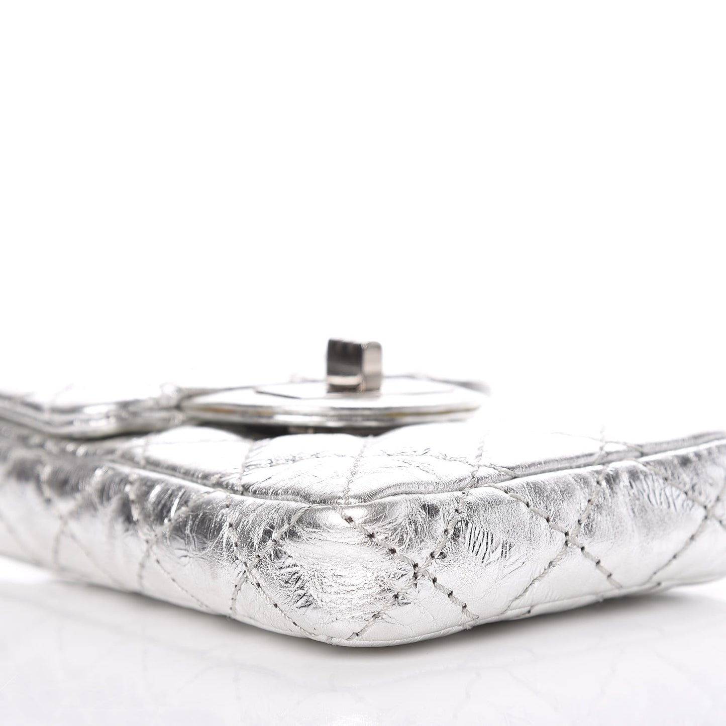 Metallic Aged Calfskin Quilted 2.55 Reissue Phone Case Silver