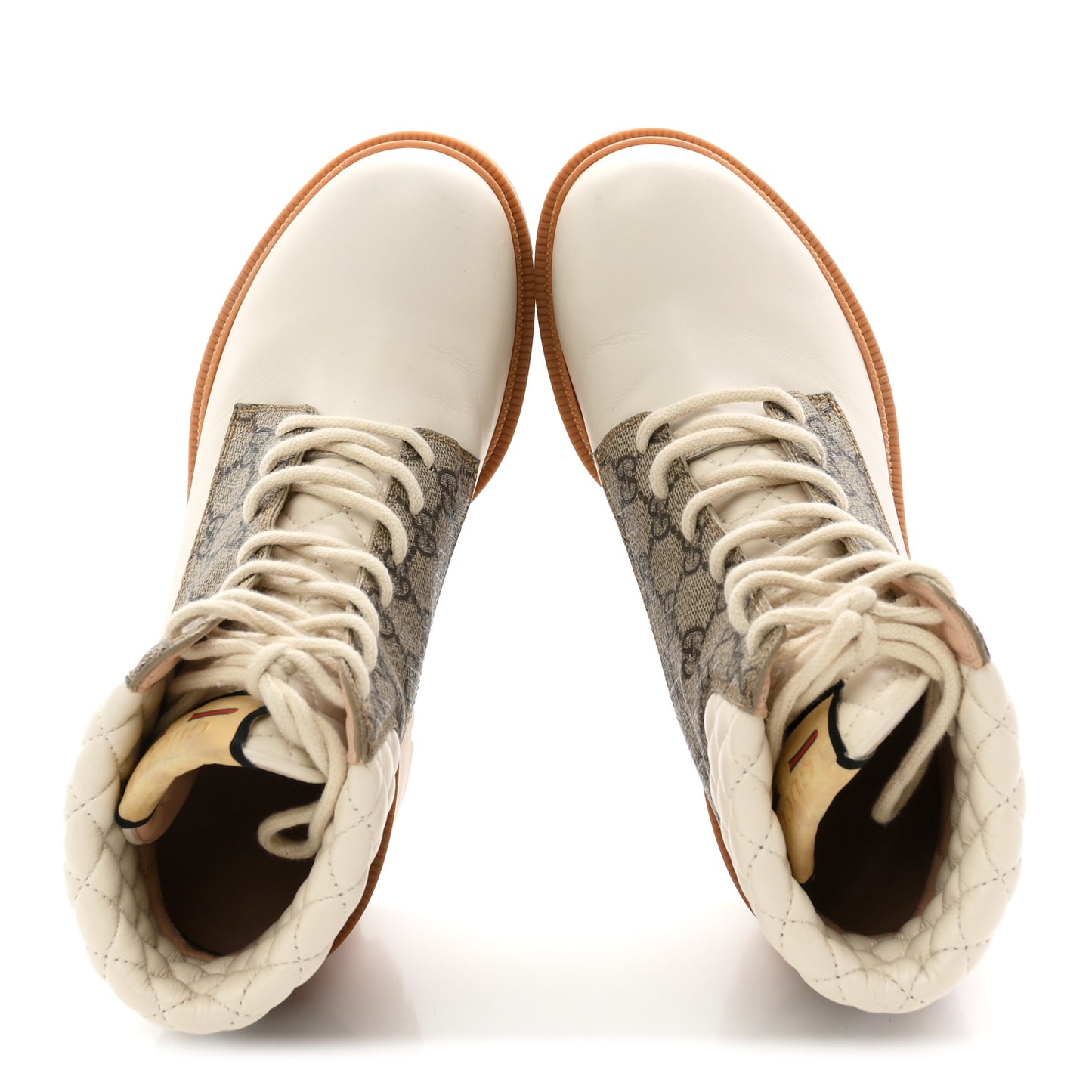 Calfskin GG Supreme Monogram Nappa Quilted Lace Up Ankle Boots  39.5 Mystic White Beige
