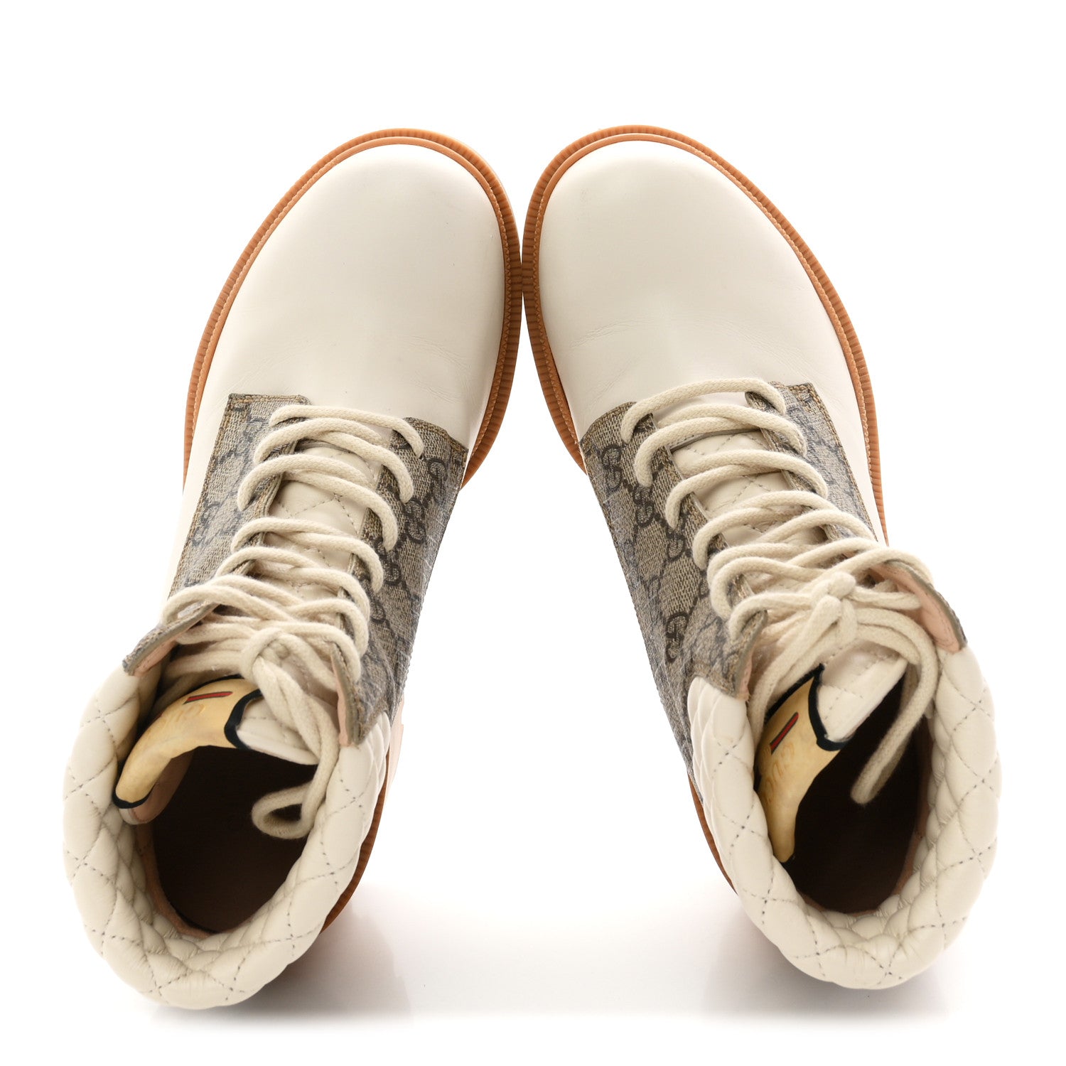Gucci Calfskin GG Supreme Monogram Nappa Quilted Lace Up Ankle Boots  39.5 Mystic White Beige 2 of 9
