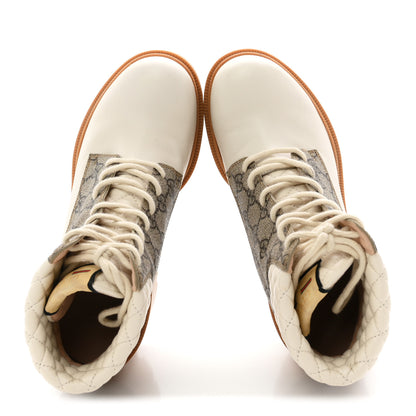 Gucci Calfskin GG Supreme Monogram Nappa Quilted Lace Up Ankle Boots  39.5 Mystic White Beige 2 of 9