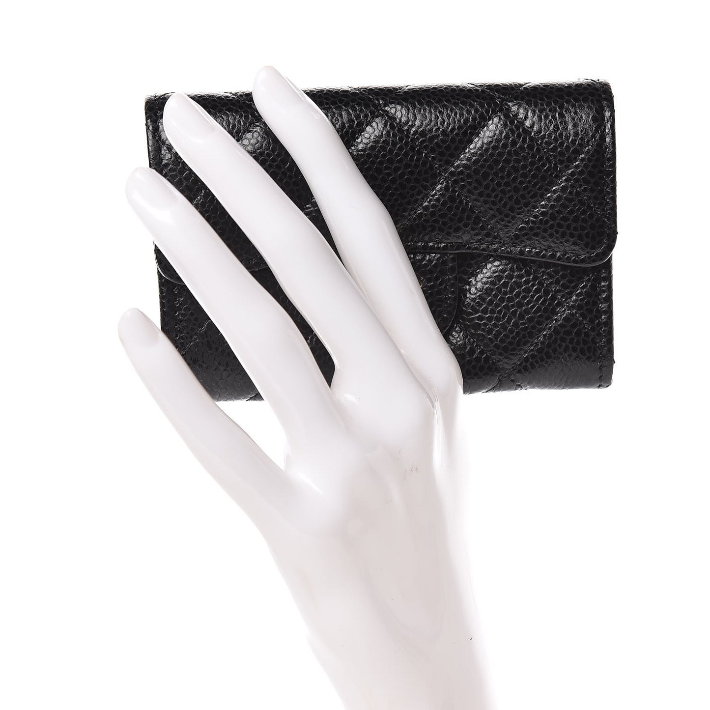 Caviar Quilted Flap Card Holder Black