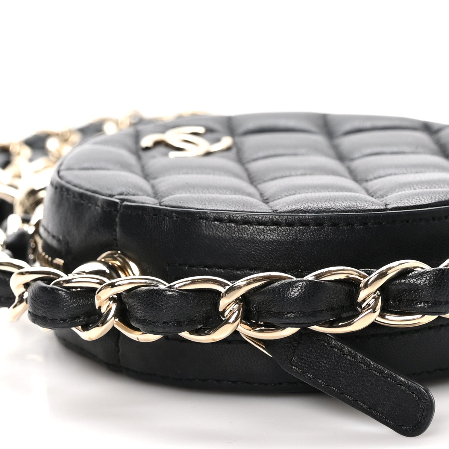Chanel Lambskin Quilted Chain Round Mini Clutch Black 8 of 10