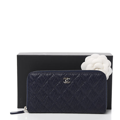 Chanel Woven Lambskin Quilted Large Zip Around Wallet Navy 8 of 8