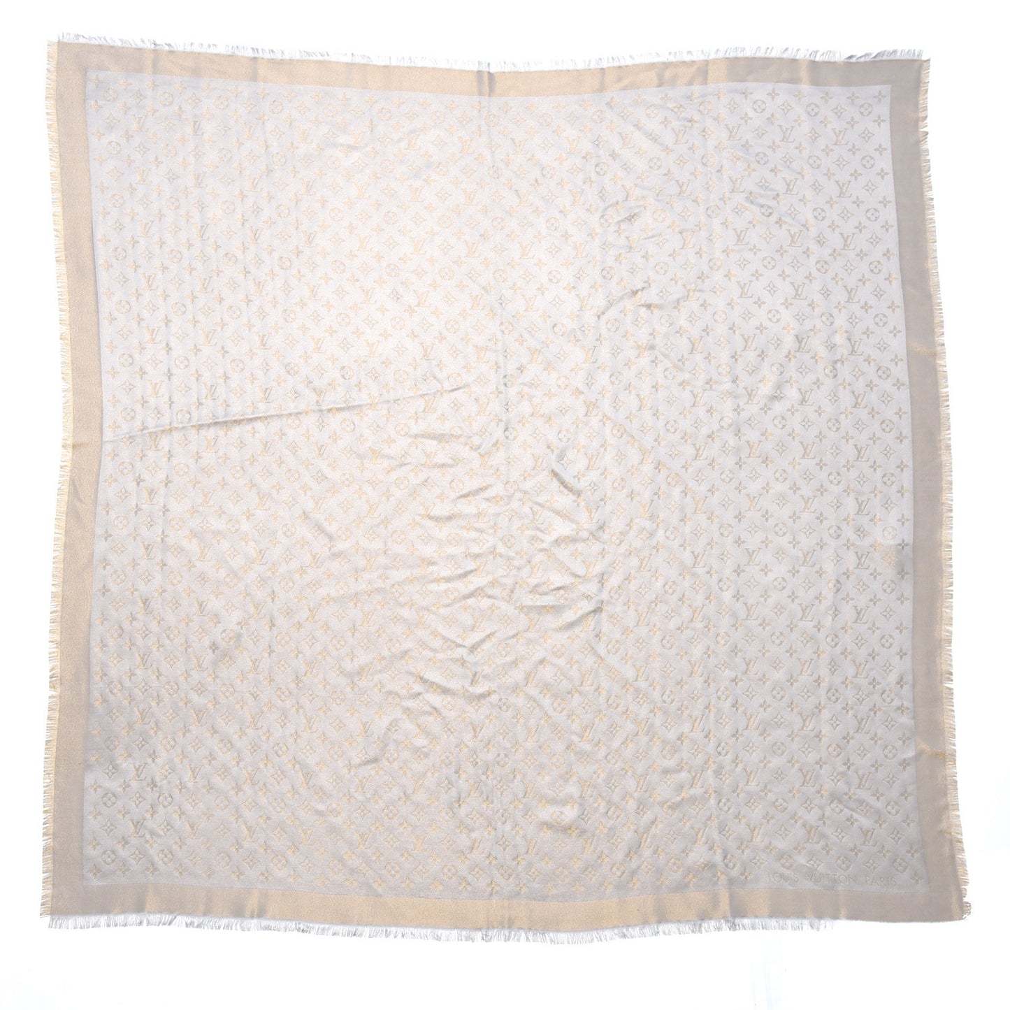 Silk Wool Monogram Shine Shawl Beige