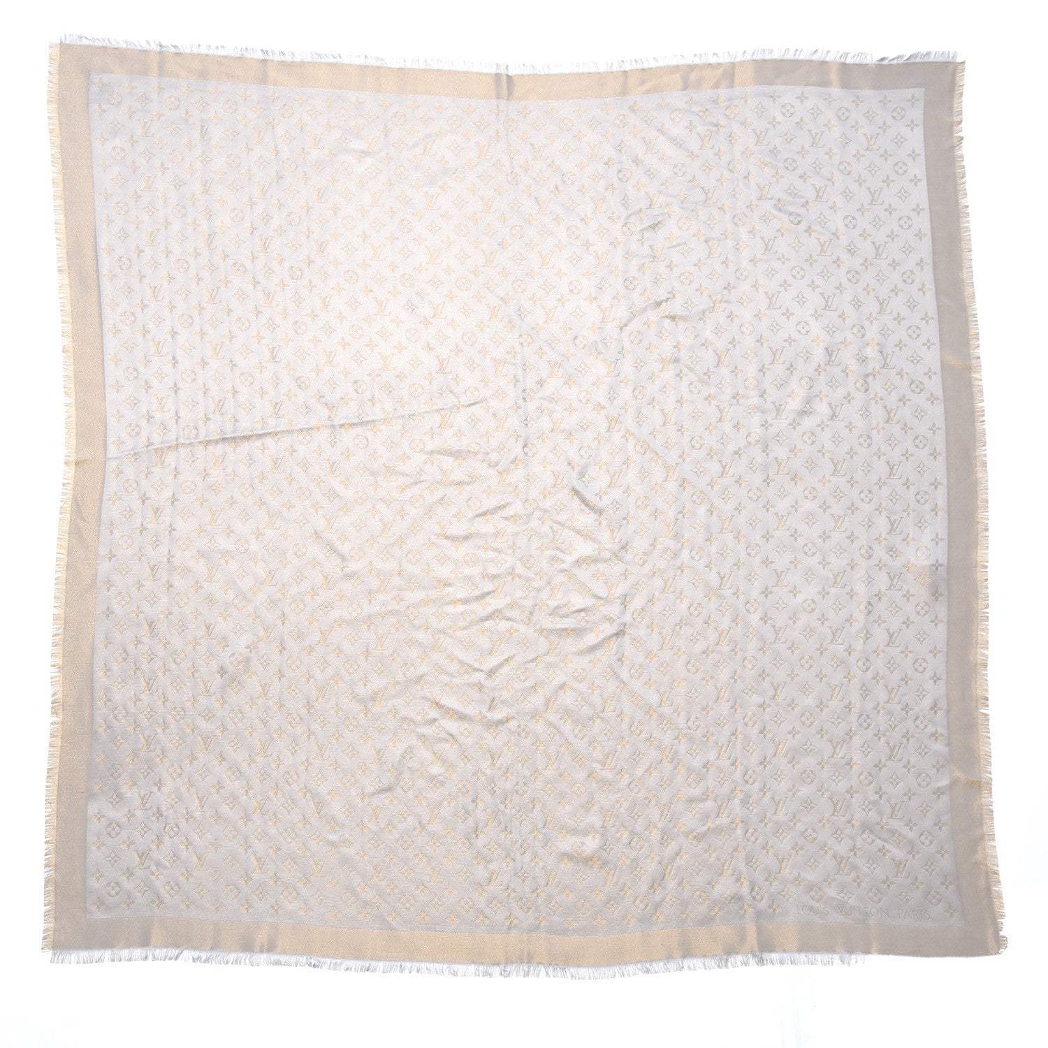 Louis Vuitton Silk Wool Monogram Shine Shawl Beige 1 of 5