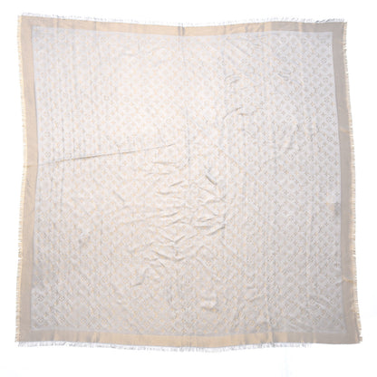 Louis Vuitton Silk Wool Monogram Shine Shawl Beige 1 of 5