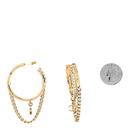 Chanel Crystal Logo Hoop Earrings Gold 2 of 4