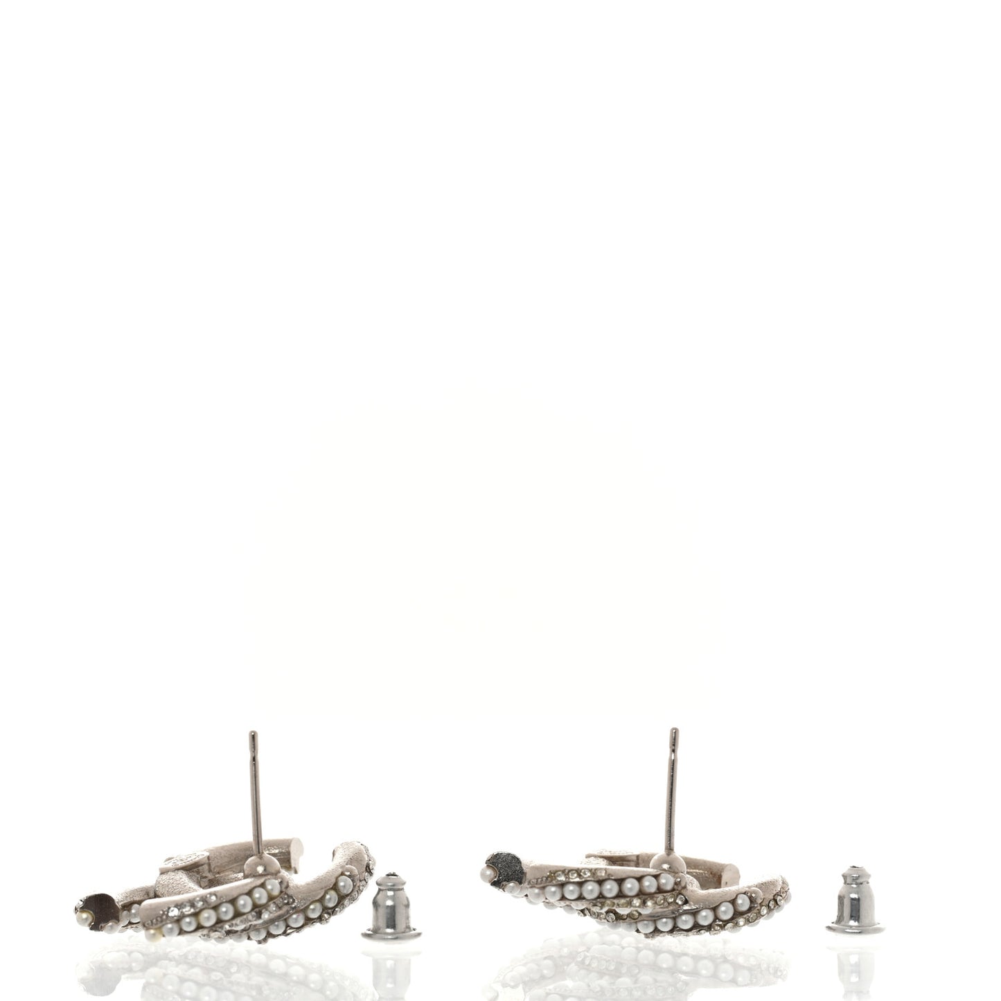 Crystal Pearl Twisted CC Earrings Silver