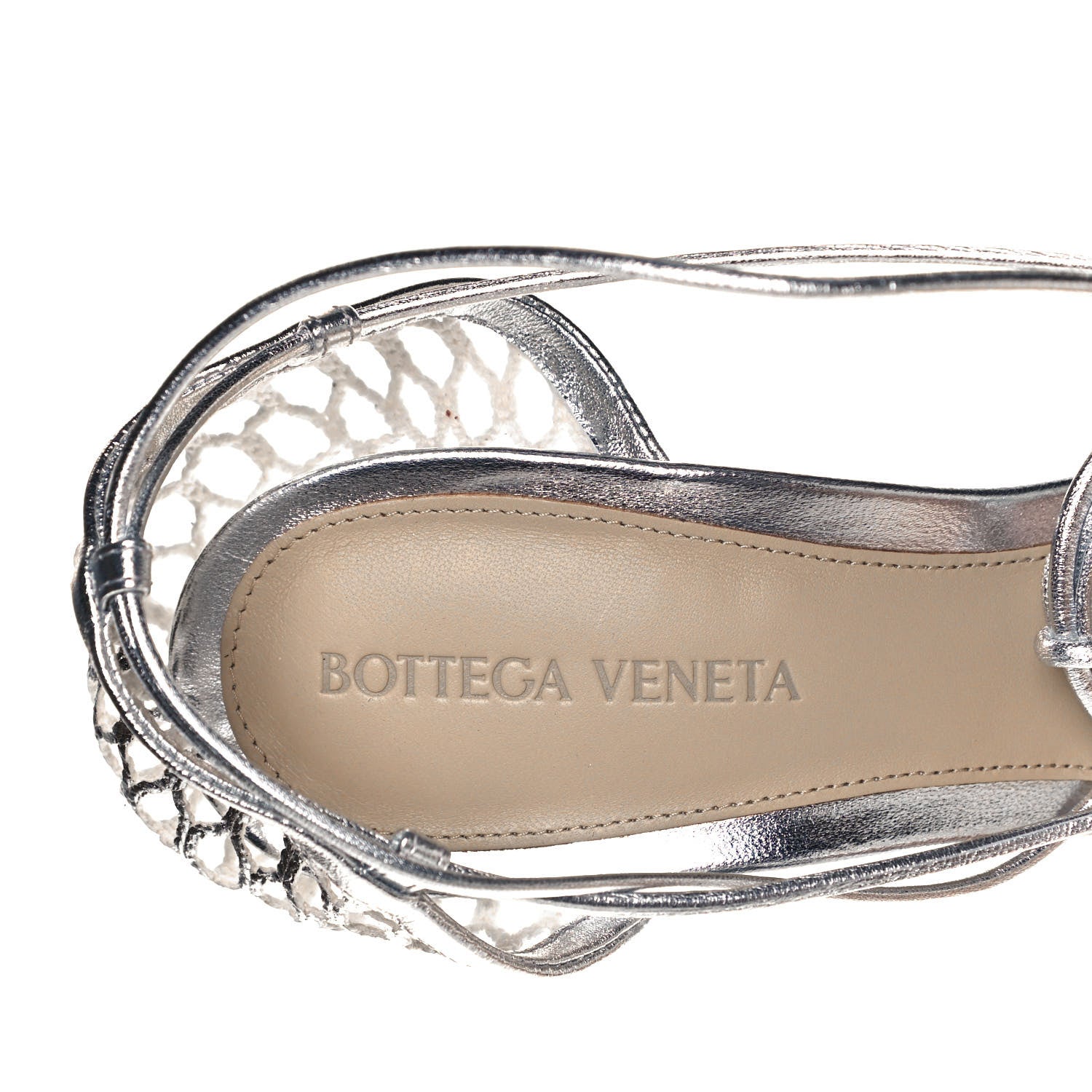 Bottega Veneta Mesh Metallic Nappa Stretch Ankle Tie Sandals 38 Silver 7 of 8