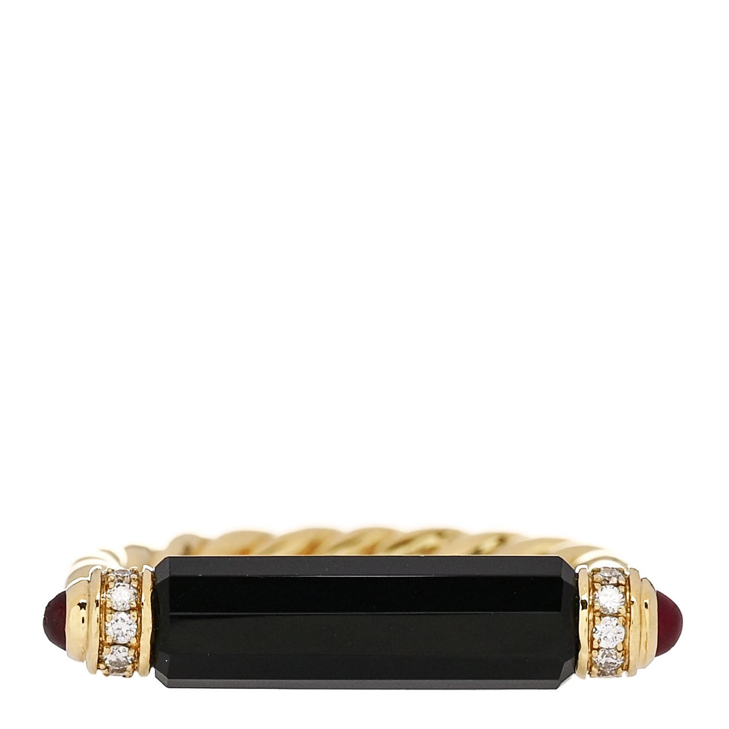 18K Yellow Gold Diamond Black Onyx Ruby Lexington Barrel Ring 54 7
